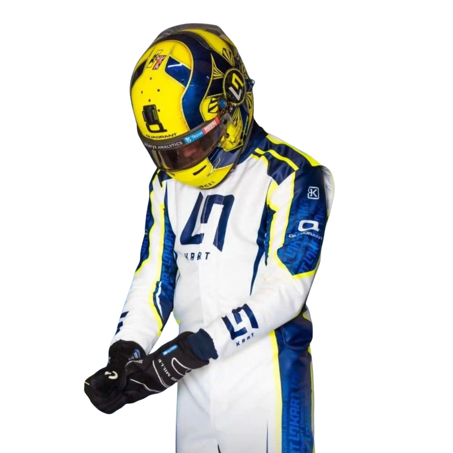 Driver wearing 2022 OMP Overall LN Kart Racing Suit