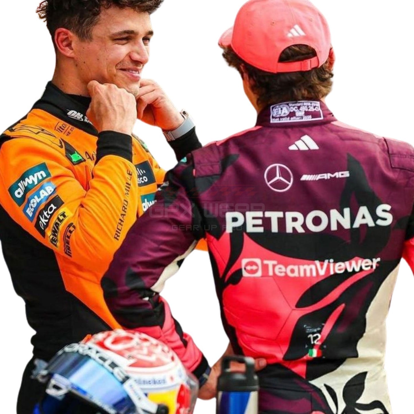 2025 Andrea Kimi Antonelli And Lando Smiling Miami GP F1 Racing Suit Team Mercedes