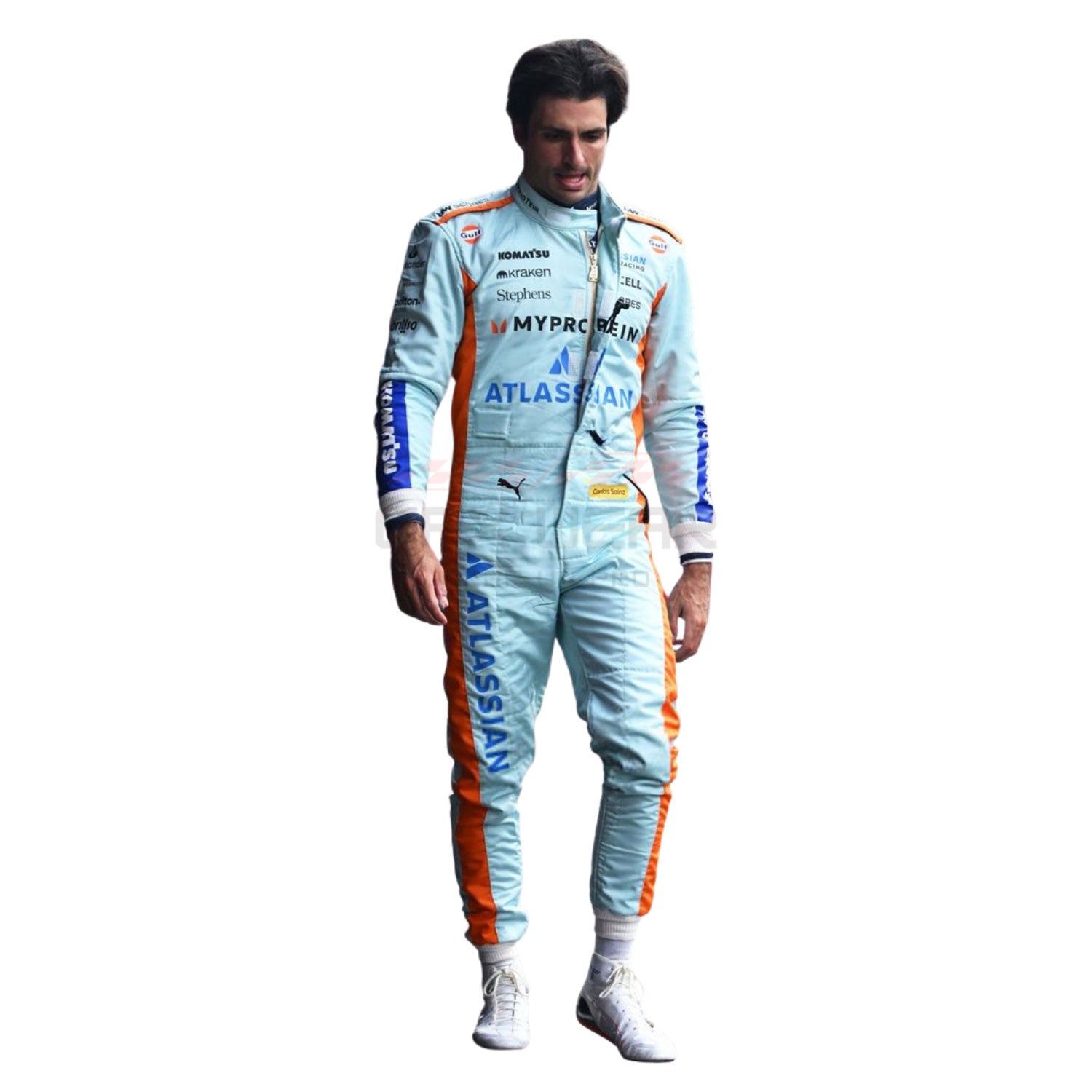 Carlos Sainz wearing a light blue 2025 Williams Sao Paul GP F1 racing suit - GPX WEAR