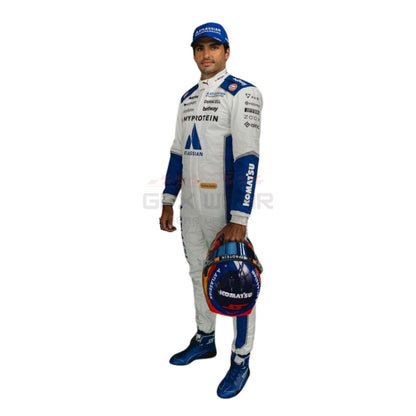 Carlos Sainz wearing a white 2025 Williams United States GP F1 racing suit - GPX WEAR