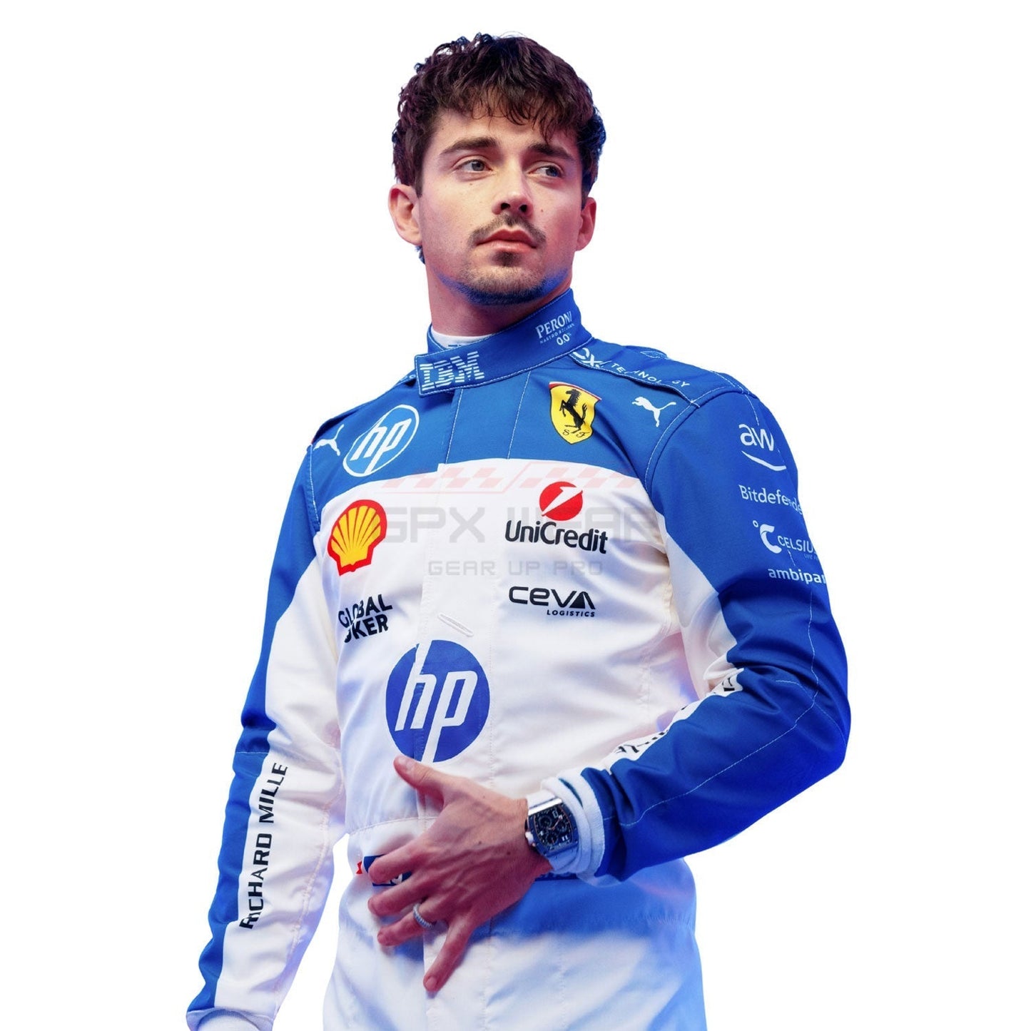 Close Up View of 2025 Charles Leclerc Miami GP F1 Racing Suit 
