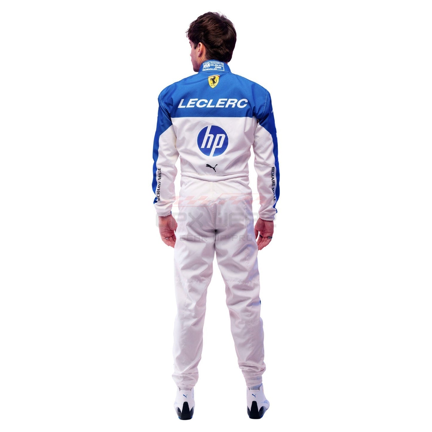 Full Back View of 2025 Charles Leclerc wearing Miami GP F1 Racing Suit Team Ferrari