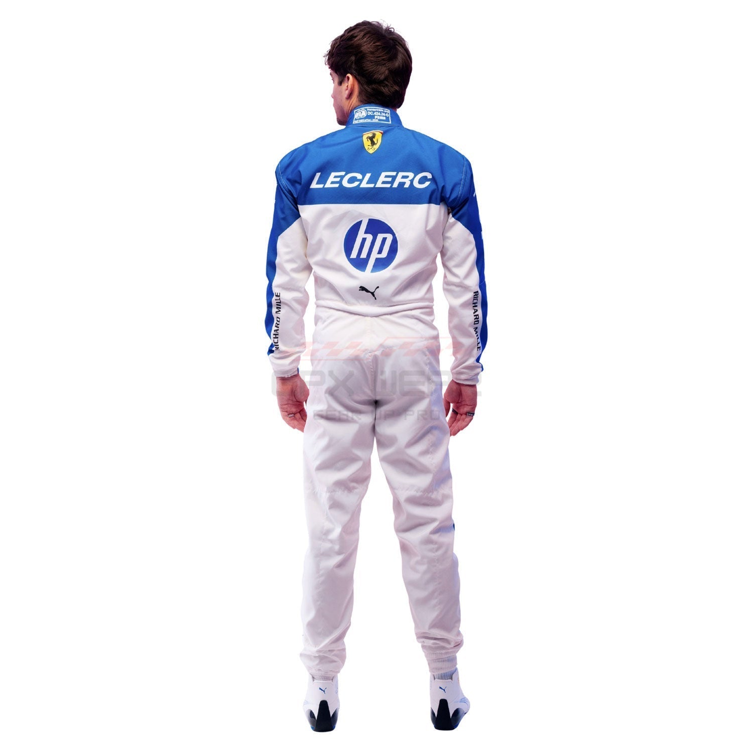 Full Back View of 2025 Charles Leclerc wearing Miami GP F1 Racing Suit Team Ferrari