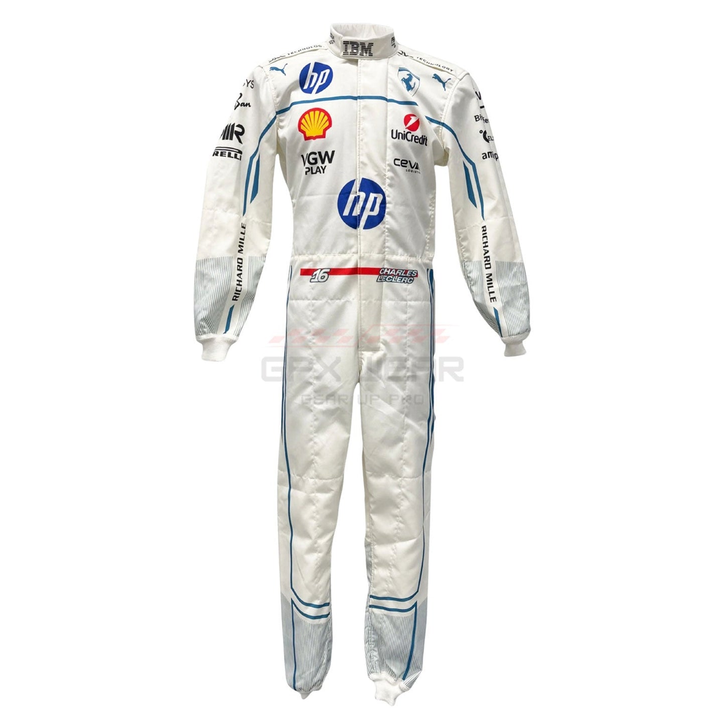 Full View of 2025 Charles Leclerc Monaco GP f1 Racing Suit Team Ferrari