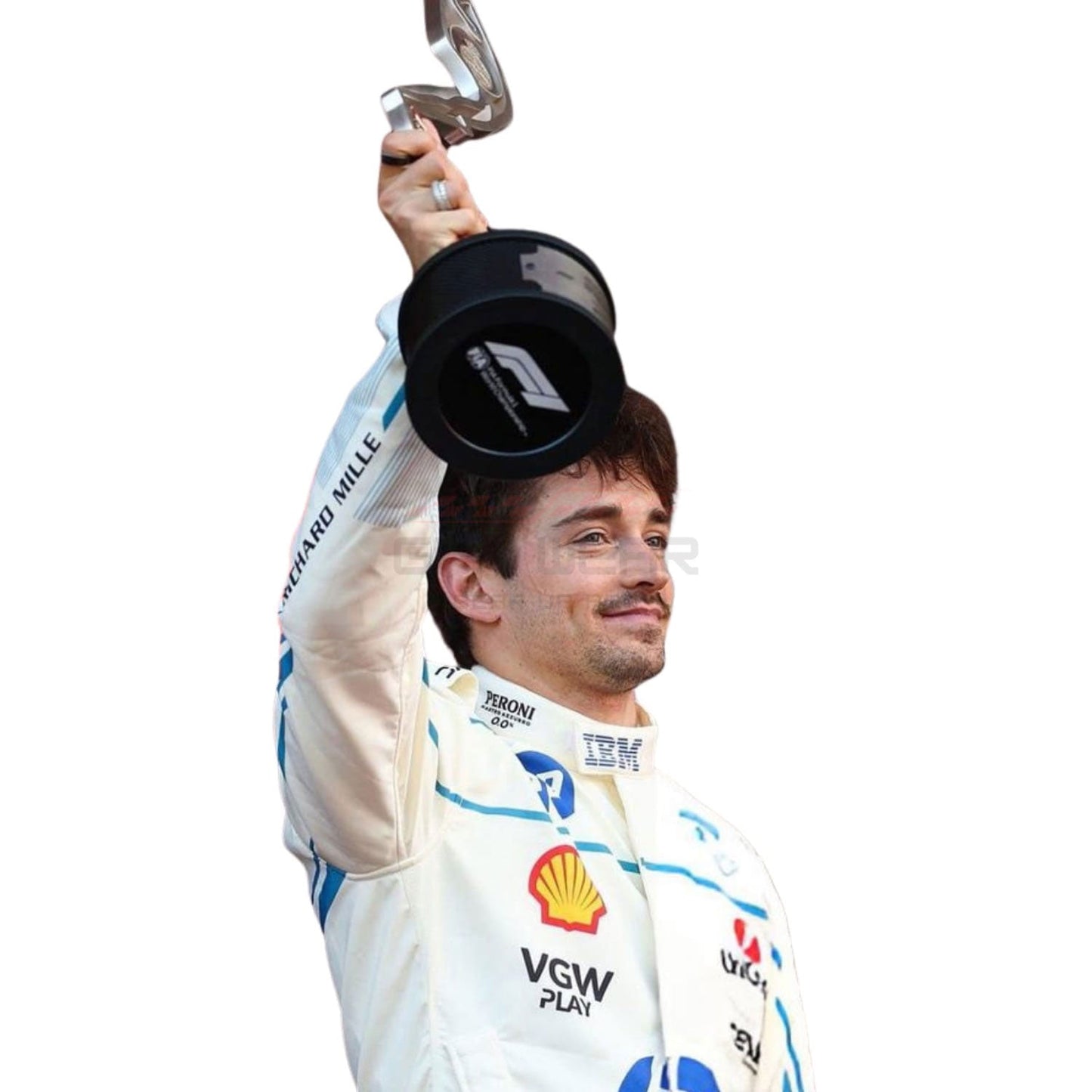 2025 Charles Leclerc holding a trophy in 2025 Monaco GP f1 Racing Suit Team Ferrari