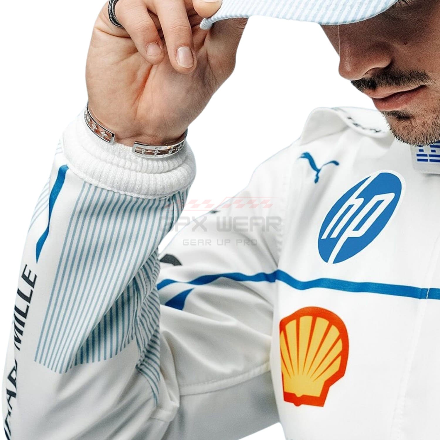 Close up View of Sleeves 2025 Charles Leclerc Monaco GP f1 Racing Suit Team Ferrari