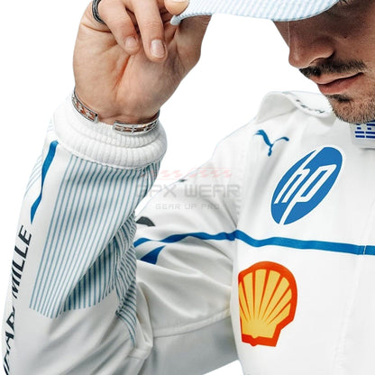 Close up View of Sleeves 2025 Charles Leclerc Monaco GP f1 Racing Suit Team Ferrari