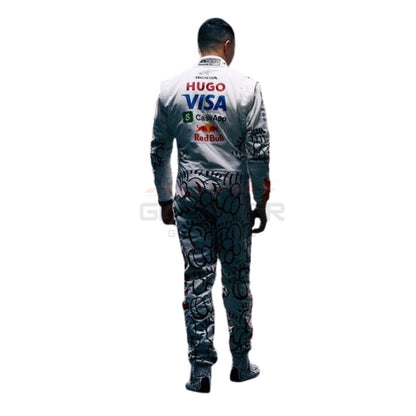 Back view  of 2025 Isack Hadjar British GP F1 Racing Suit Team Racing Bulls