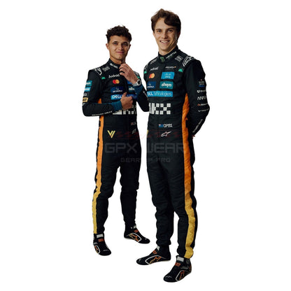 2025 Lando Norris And Oscar posing wearing Abu Dhabi GP F1 Racing Suit Team McLaren