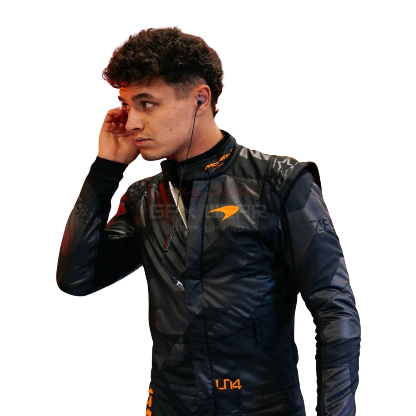 Close up view of Lando Norris wearing 2025 F1 Race Suit Team McLaren