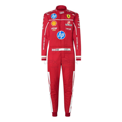 Lewis Hamilton 2025 Ferrari Red racing suit with multiple brand logos - GPX WEAR