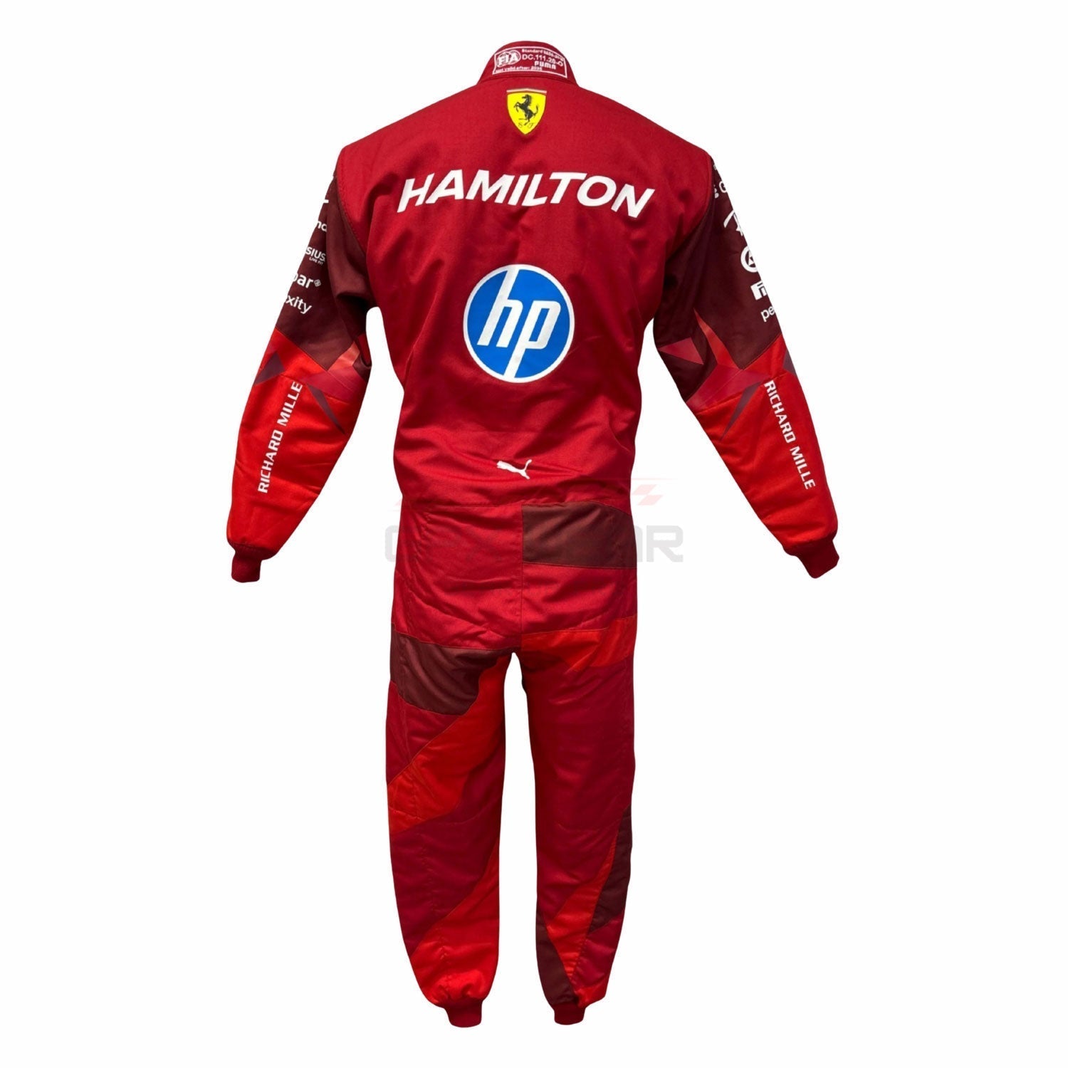 Red Lewis Hamilton 2025 Las Vegas GP F1 racing suit with 'Hamilton' and 'hp' logos - GPX WEAR