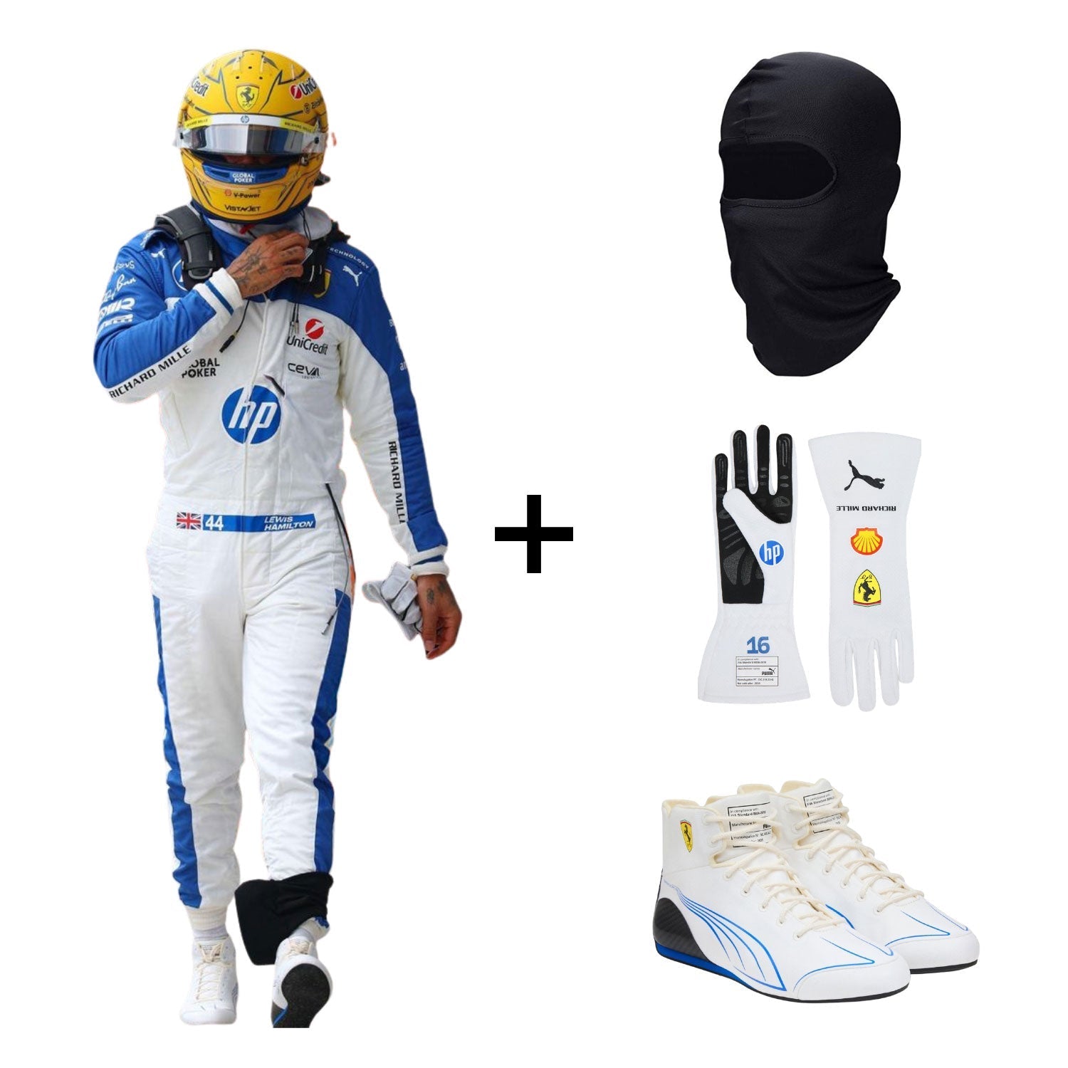 2025 Lewis Hamilton Miami GP Ferrari F1 Racing suit with Balaclava, gloves, and boots - GPX WEAR
