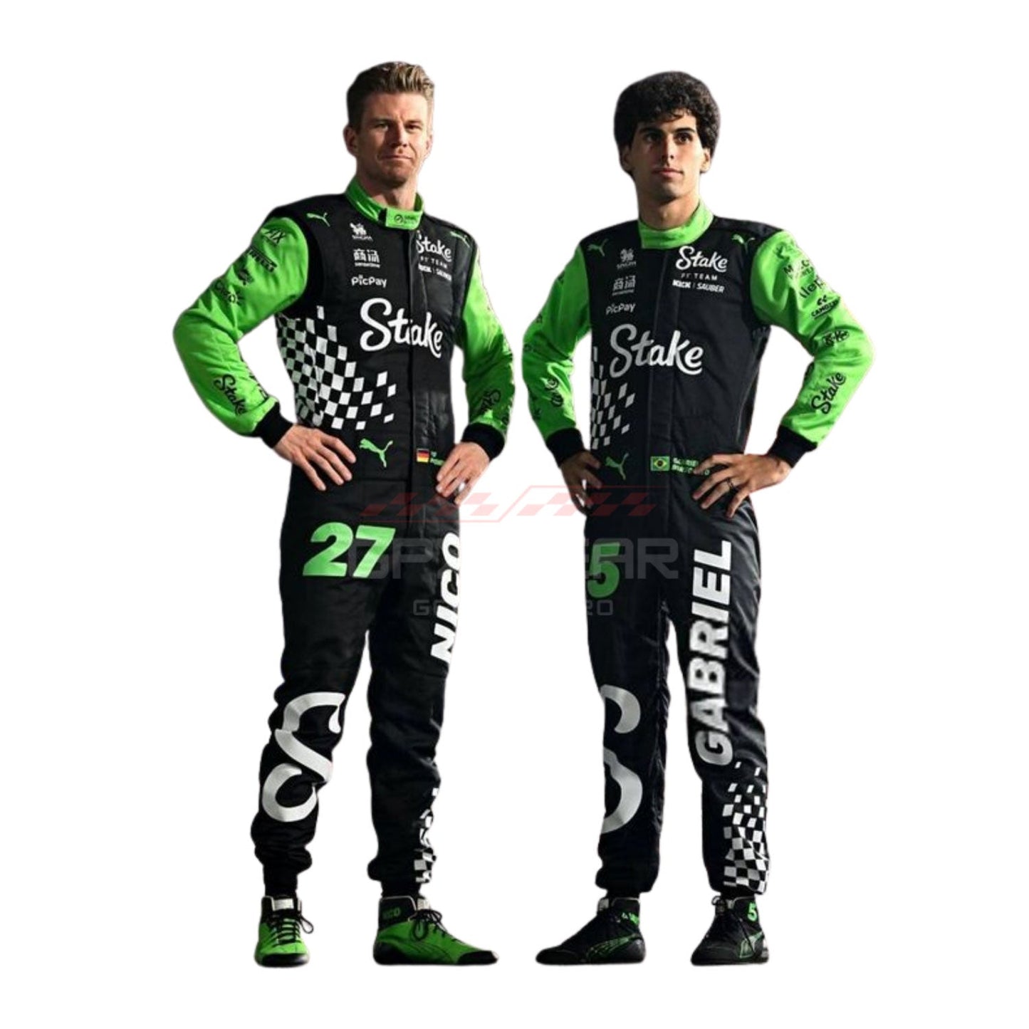 2025 Nico Hulkenberg And gabriel both wearing Las Vegas F1 Racing Suit Team Kick Sauber