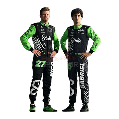 2025 Nico Hulkenberg And gabriel both wearing Las Vegas F1 Racing Suit Team Kick Sauber