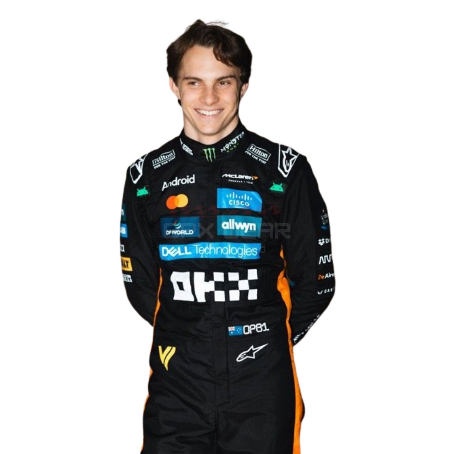 Close Up View of 2025 Oscar Piastri Abu Dhabi GP F1 Racing Suit Team McLaren