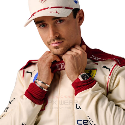 Charles Leclerc 2026 Ferrari Monaco GP wearing F1 racing suit with visible branding - GPX WEAR