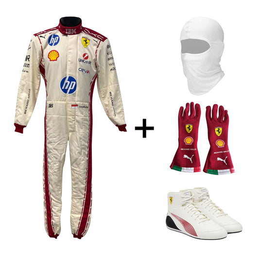 Charles Leclerc 2026 Monaco GP Ferrari F1 Racing suit, helmet, gloves, and shoes with branding - GPX Wear
