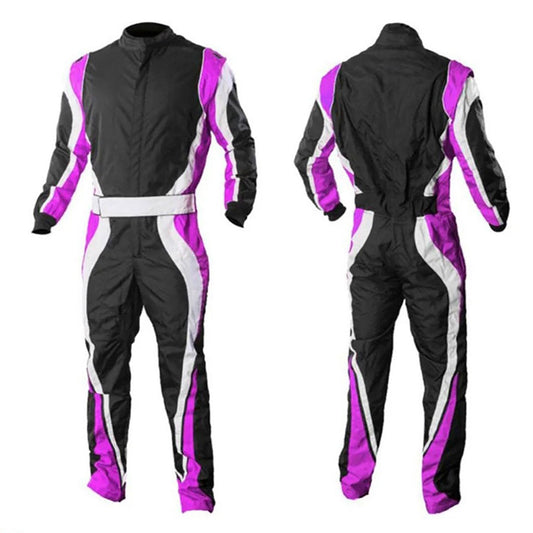 Black, Violet, White Go-Kart Driver Racing Wear