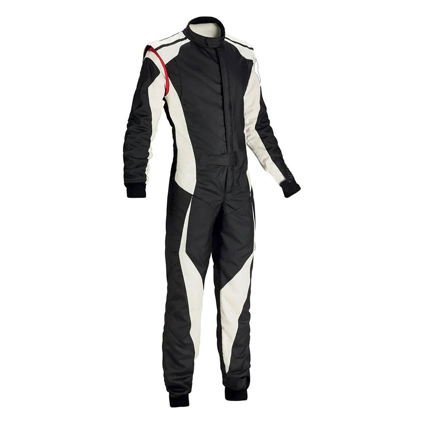 Black and White Go-Kart Driver Racing Outfit