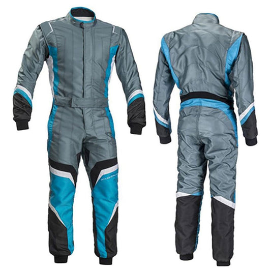Gray/Blue Go-Kart Driver Race Gear