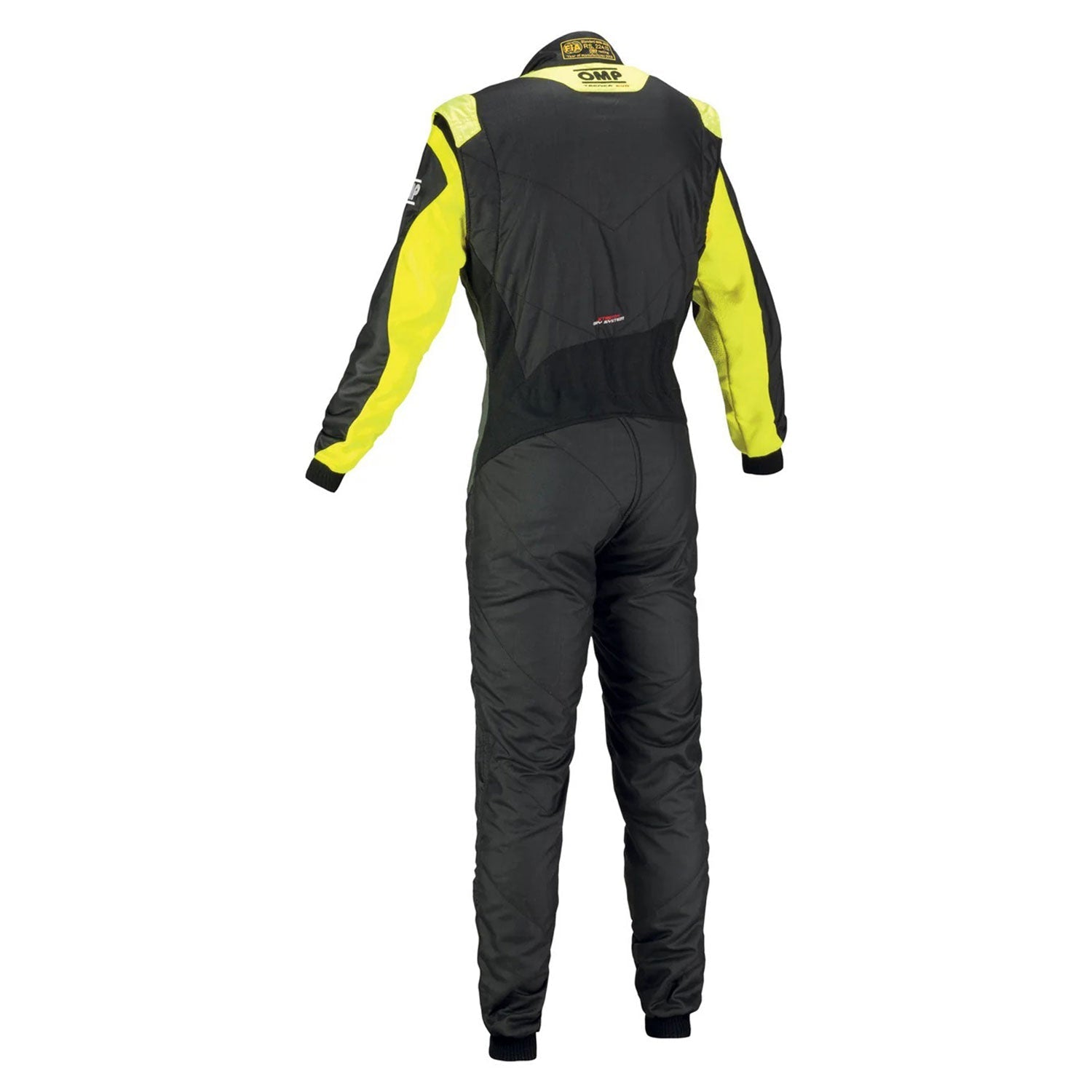 Back View of OMP Black Yellow Tecnica Evo Racing Suit - GPX Wear