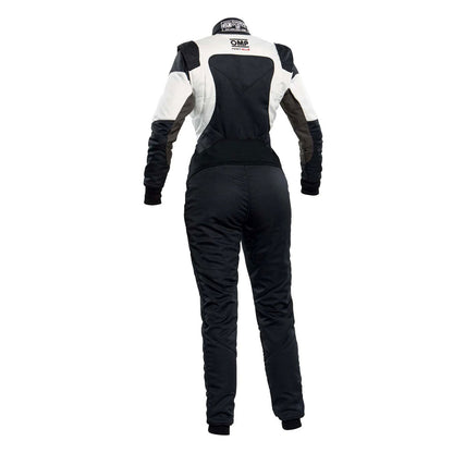 Back View of OMP FIRST ELLE Black/White Women's Go Kart Racing Suit - GPX Wear