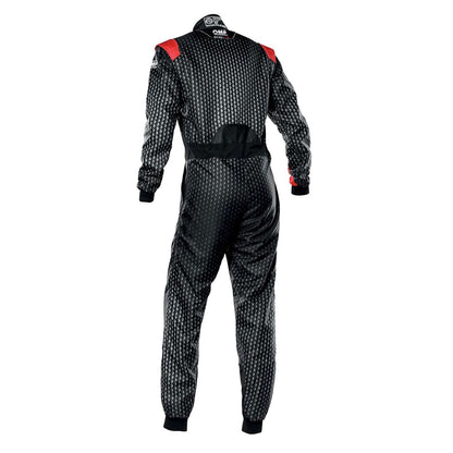 Back View of OMP KS-3 ART Go Kart Racing Suit - Black/Red - GPX Wear