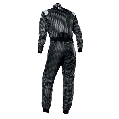 Back View of OMP KS-3 ART Go Kart Racing Suit - Black/White - GPX Wear