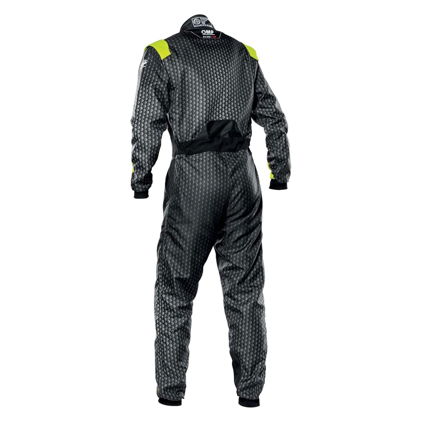 Back View of OMP KS-3 ART Go Kart Racing Suit - Black/Yellow - GPX Wear