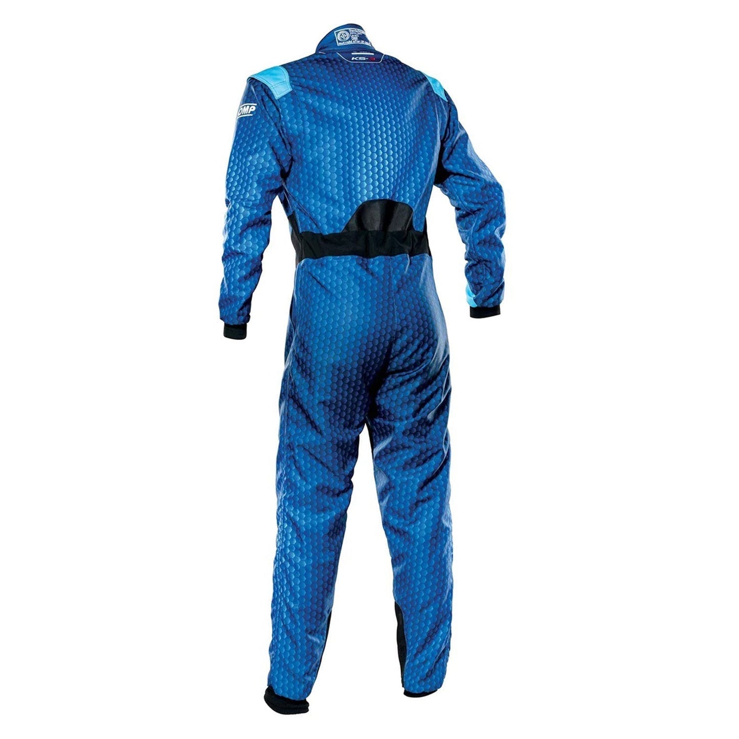 Back View Of OMP KS-3 ART Go Kart Racing Suit - Blue - GPX Wear