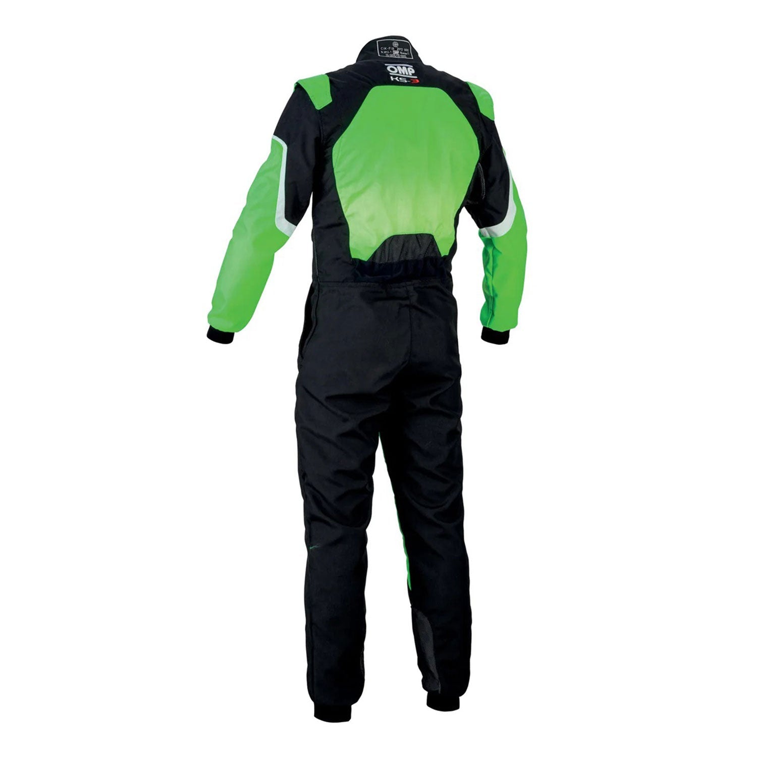 Back View of OMP KS-3 FLUO Green Go Kart Racing Suit - GPX Wear