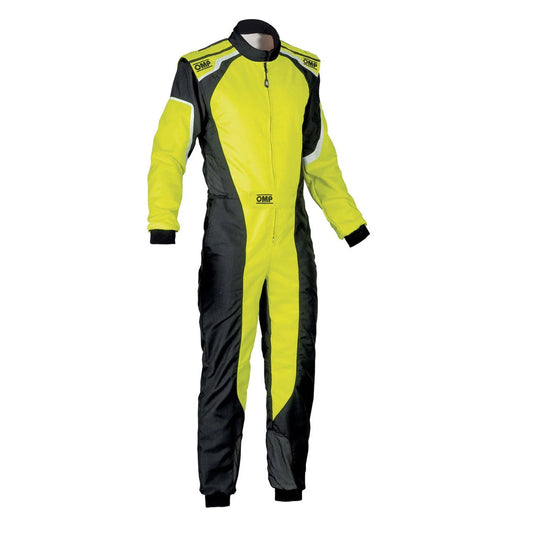 Front View of OMP KS-3 FLUO Yellow Go Kart Racing Suit - GPX Wear