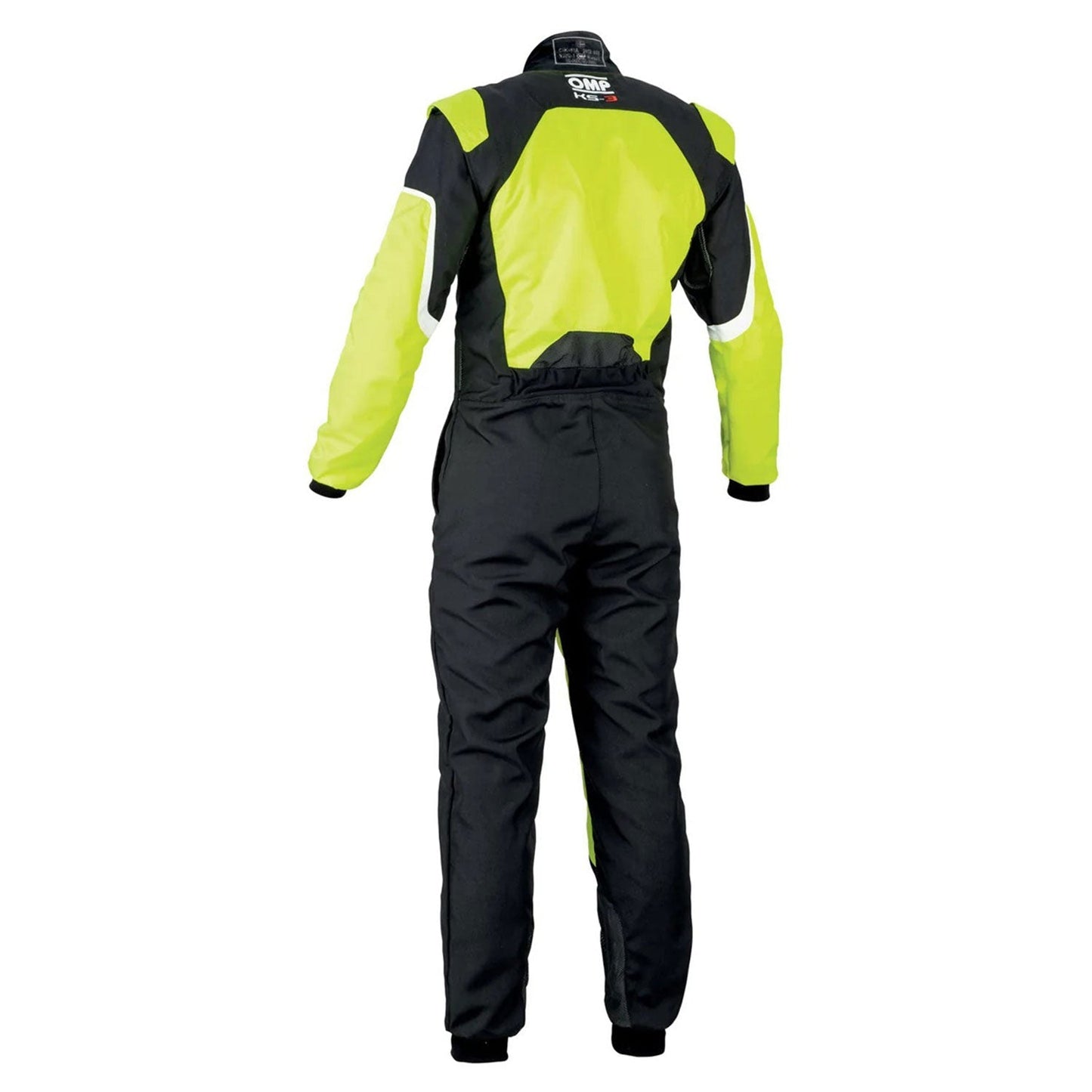 Back View of OMP KS-3 FLUO Yellow Go Kart Racing Suit - GPX Wear