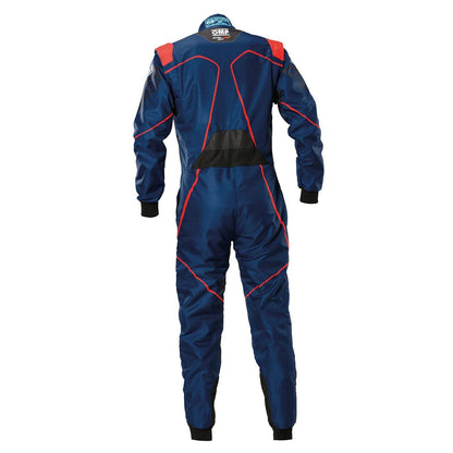 Back View of OMP KS-3X ART Style 2 Blue Karting Suit