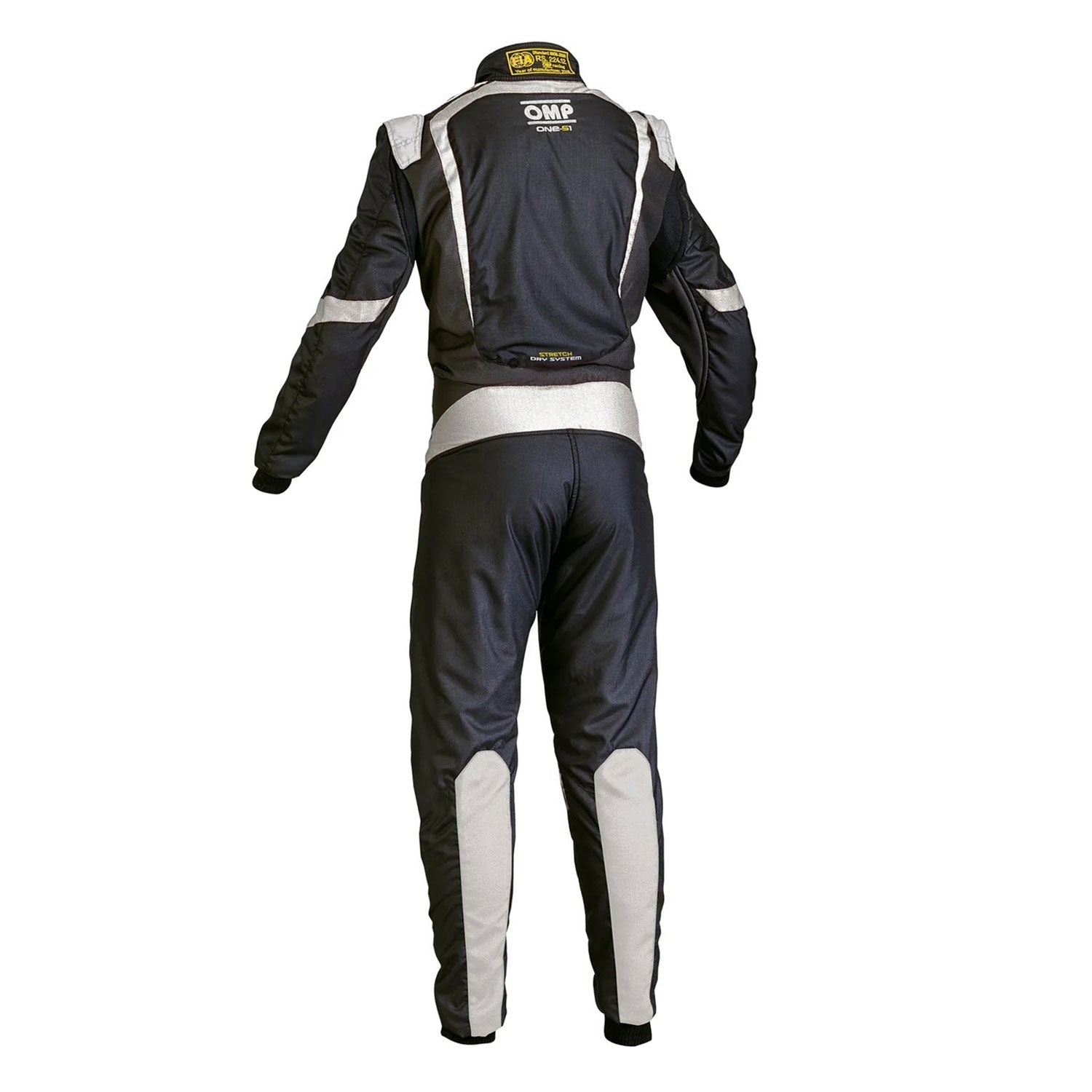 Back View of OMP ONE-S1 Black White Go Kart Racing Suit - GPX Wear