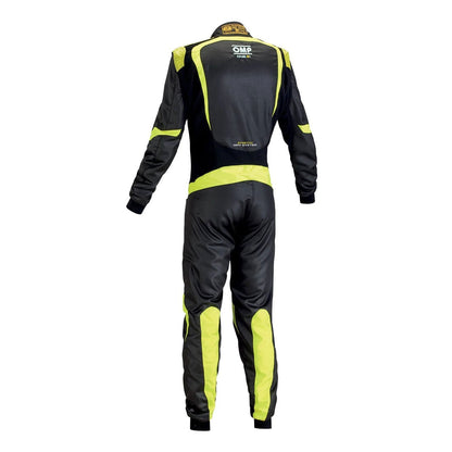 Back View of OMP ONE-S1 Black Yellow Go Kart Racing Suit - GPX Wear