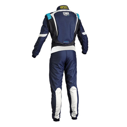 Back View of OMP ONE-S1 Blue White Go Kart Racing Suit - GPX Wear