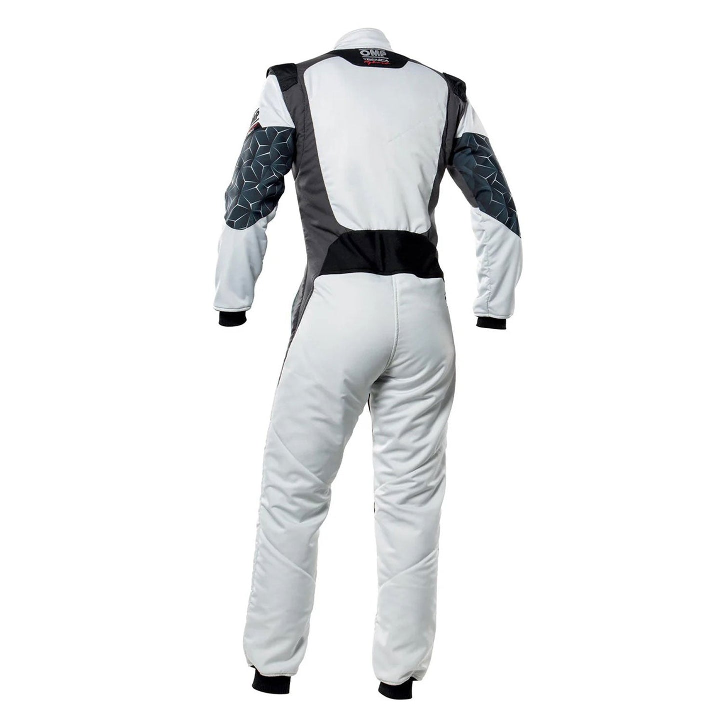 Back View of OMP TECNICA HYBRID Racing Suit - White and Black - GPX Wear