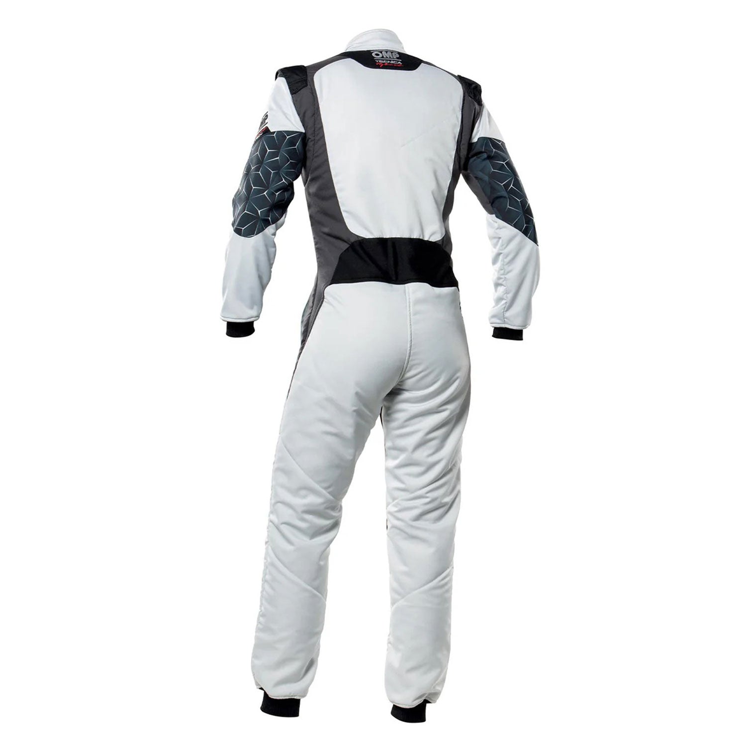 Back View of OMP TECNICA HYBRID Racing Suit - White and Black - GPX Wear