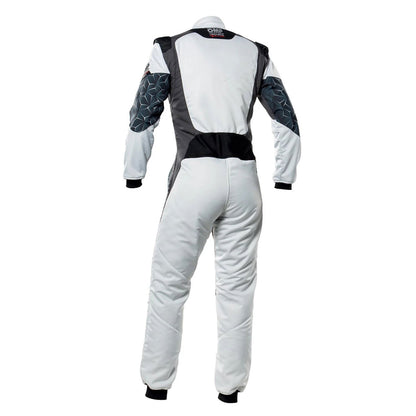 Back View of OMP TECNICA HYBRID Racing Suit - White and Black - GPX Wear
