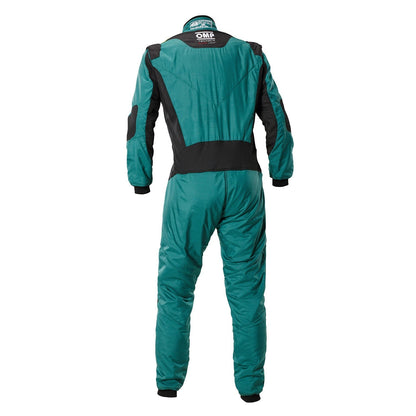 Back View of OMP Tecnica Go-Kart Racing Suit - Teal - GPX Wear