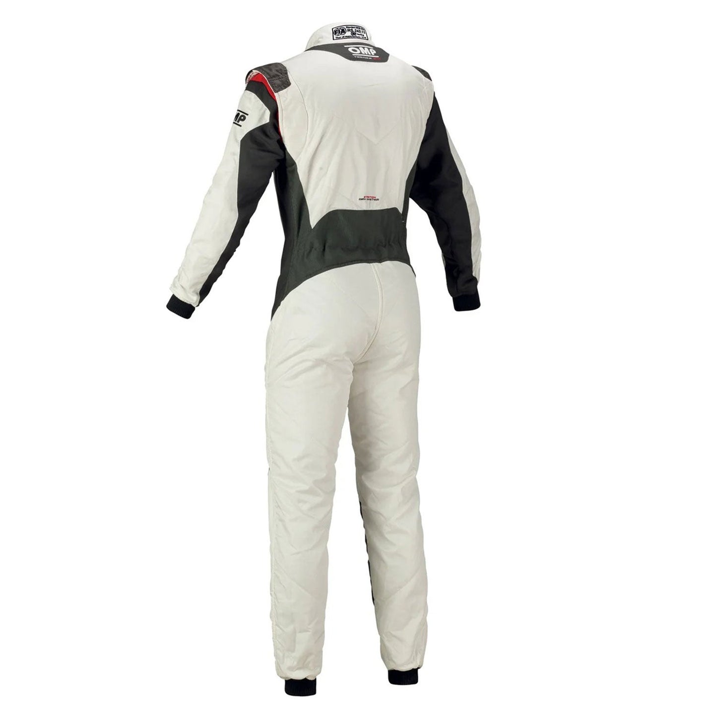 Back View of OMP White Black Tecnica Evo Racing Suit - GPX Wear