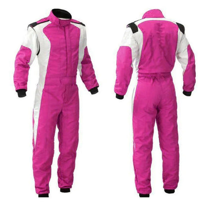 Pink and White Go-Kart Driver Racing Costume