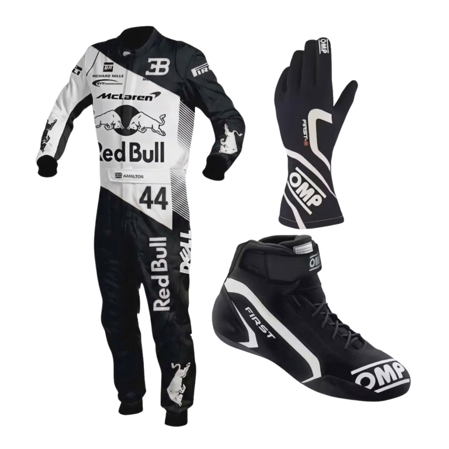 Motocross gear set including a suit, gloves, and boots with visible branding on a white background - GPX Wear