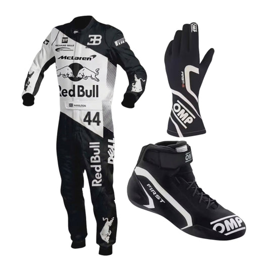 Motocross gear set including a suit, gloves, and boots with visible branding on a white background - GPX Wear